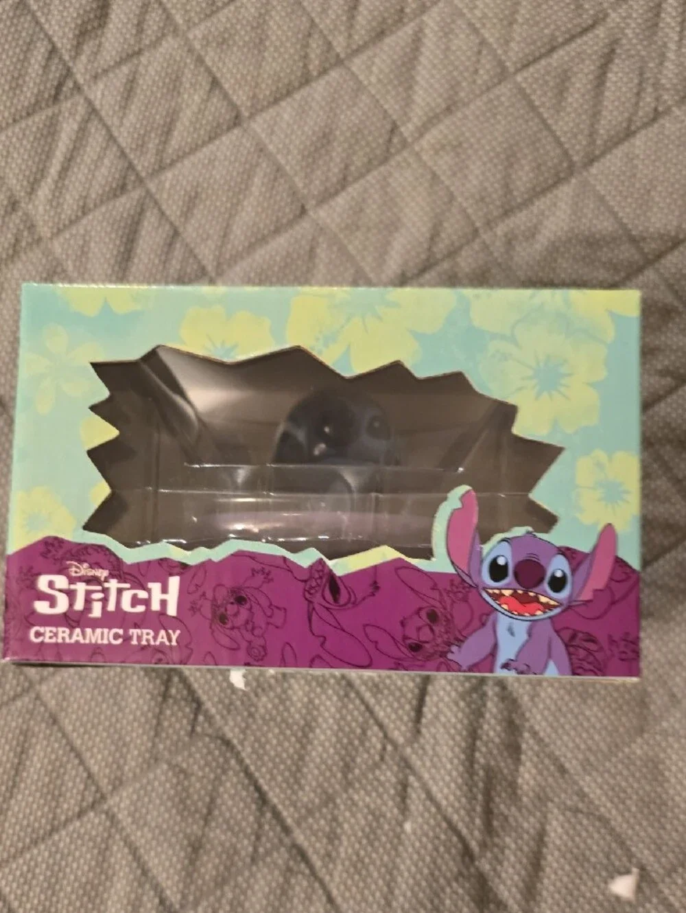 Disney Blue Stitch Ceramic Ring Dish on Lavender Tray